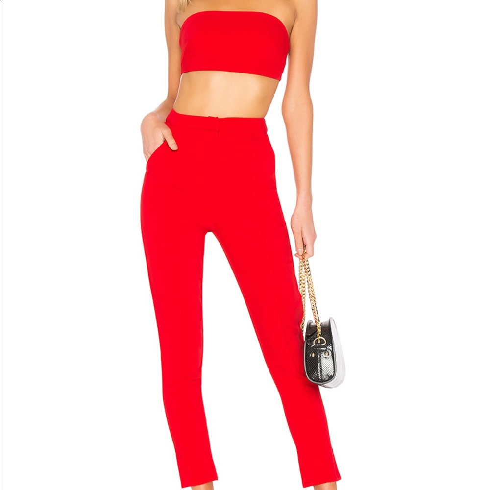 superdown Red High-Rise Cropped Trousers Set